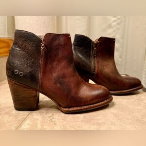 Bed Stu Cobbler Women’s Brown Leather 3” Heeled Ankle Boots with Inside Zippers